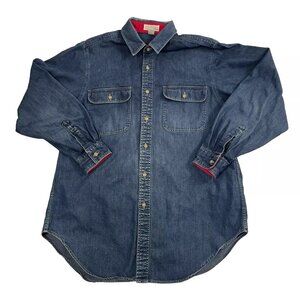 Nell Flowers Shirt Women Size 14 Blue Denim Long Sleeve Button-Down Collared